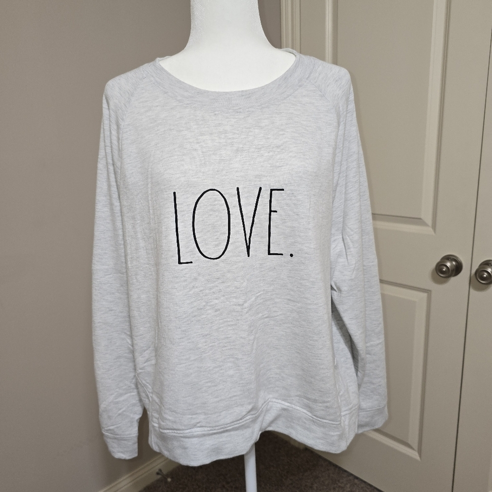 Rae Dunn LOVE Knit Embroidered Sweater CrewNeck HiLo Pullover Long Sleeve